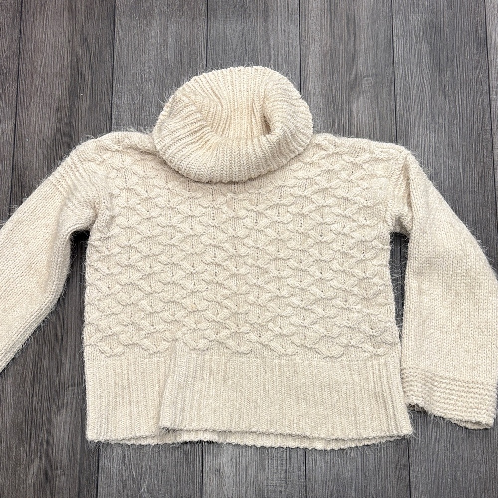 Anthropologie Cream Cable Turtleneck Sweater